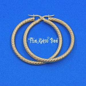 41mm 30mm 20mm Large Lightweight 14k Solid Yellow Gold Twisted Rope Round Hoop Earrings PAIR