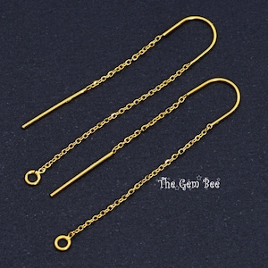 14K Solid Yellow Gold Ear Thread Earwire with loops 1.85 Inch Length
