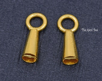 18K Solid Yellow Gold Crimp Hook Cone Cups Ends Findings With Bars Quantity: (2)
