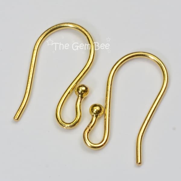 19 Gauge Thick Large 18k Solid Yellow Gold French Hook Earwires With 2.5mm Ball Ends Pair