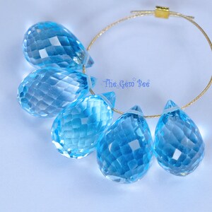 Blue Topaz Gemstone Beads: Faceted Briolette Drops, 8 Strand - UK