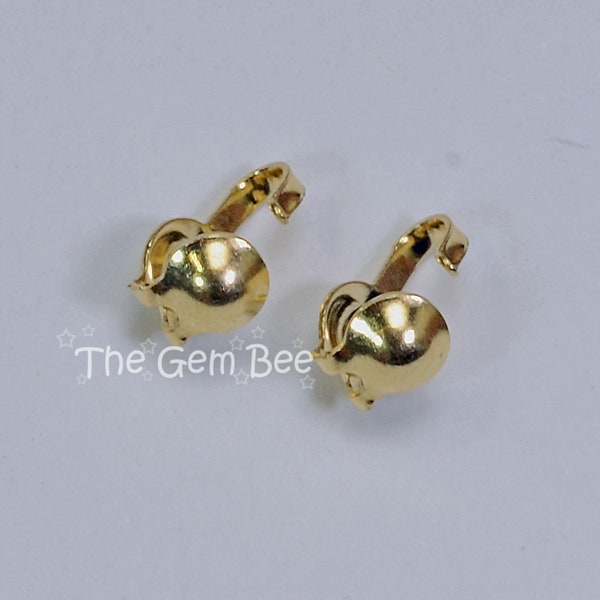 14K Solid Yellow Gold Crimp Hook Clam Shell Bead Tip End Findings