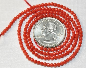 Perles rondes de 2,7 mm AAA de qualité supérieure, Sardaigne italienne, non colorées, tomate rouge, fil de 18 po.