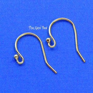 14K Solid Yellow White Gold 22 Gauge Hook Earwires with Ball Ends 11mmx14mm