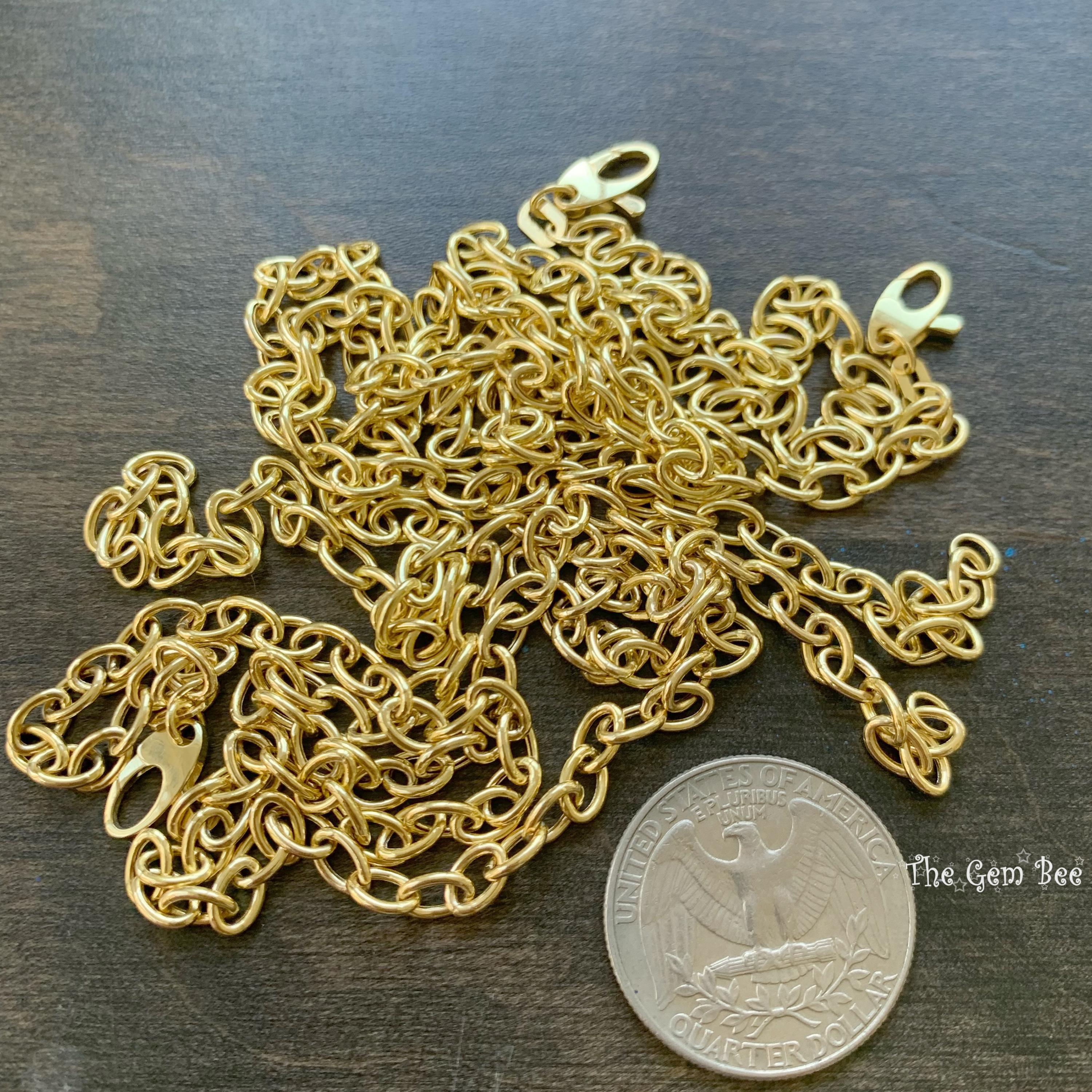 14Kソリッドイエローゴールドラージラウンドセミホローケーブル