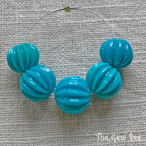 9MM-10MM Magnificent Sleeping Beauty Turquoise Hand Carved Melon Fluted Round Rondelle Ball Bead (5)
