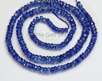 3.5mm-5.5mm Sapphire Blue Kyanite Faceted Rondelle Beads 16 inch strand