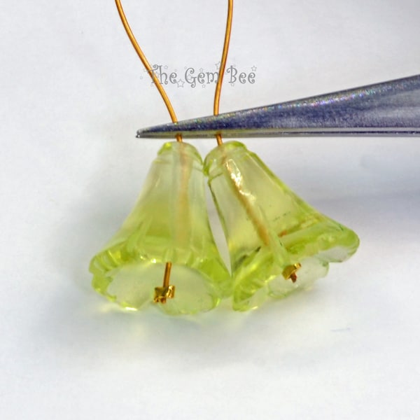 9mmx10mm Lemon Quartz Carved Carving Bell Flower Briolette Bead PAIR