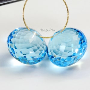 12.5mm Swiss Blue Topaz Faceted Onion Briolette Beads Pair (2)