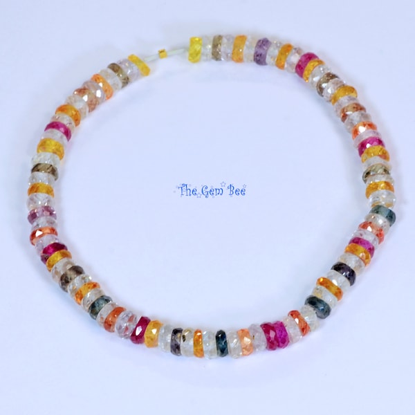 Yellow Pink Blue Padparadscha Green Sapphire Faceted Heishi Rondelle Bead 5"