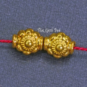 4.8mmx5.5mm 18k Solid Yellow Gold Fancy Flower Spacer Beads PAIR