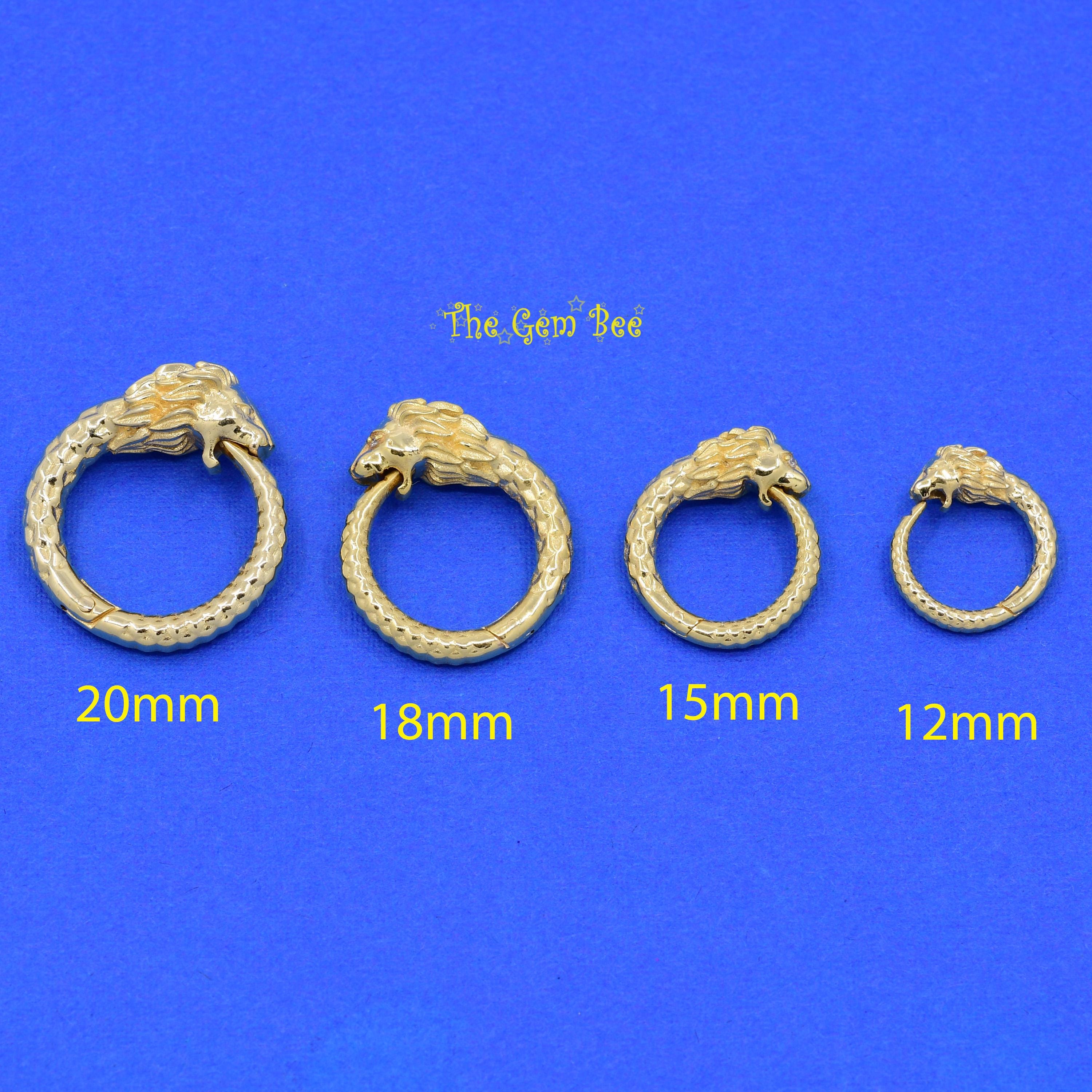 12mm 15mm 18mm 20mm 14K Solid Yellow Gold Lion Head Round Snap Charm Holder Enhancer Lock Locker