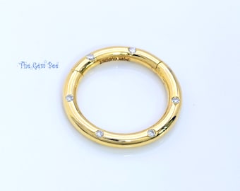 14.5mm 14K Solid Yellow Gold Diamond Circle Shape Charm Holder Snap Locker Enhancer Pendant