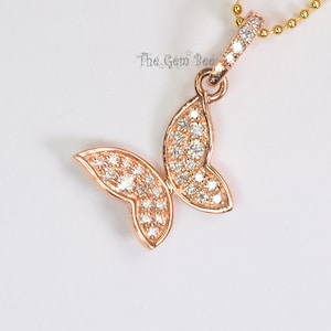 11mmx12mm 14K Solid Rose Gold Diamond Beautiful Butterfly Charm Necklace Pendant