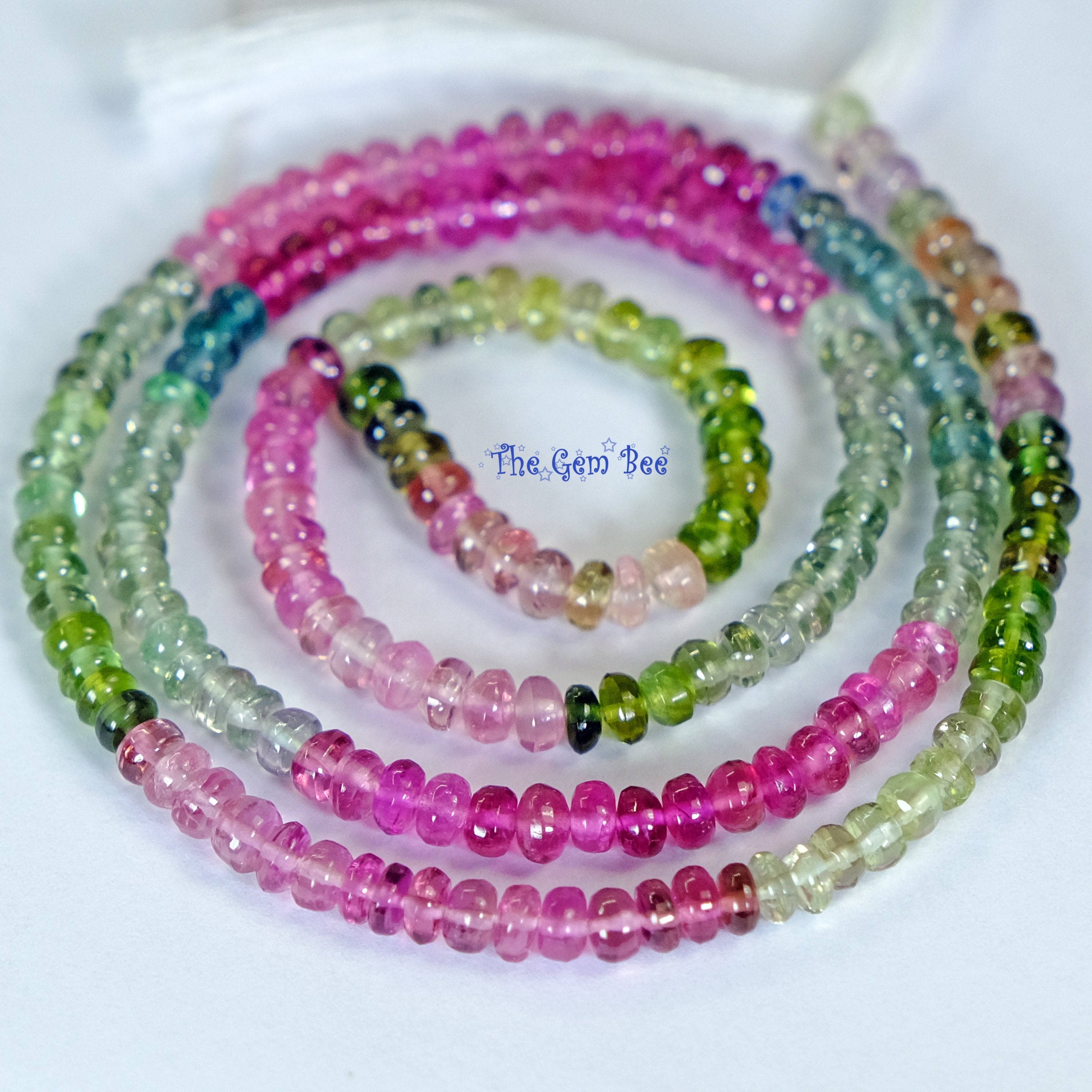 Pink Green Blue Faceted Tourmaline Crystal Beads 16 inch strand 