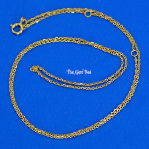 18K SOLID Yellow GOLD Cable Chain Necklace 16 17 18 inch Adjustable Length with Spring ring Clasp