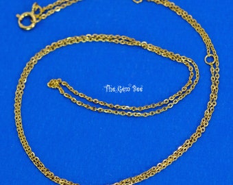 18K SOLID Yellow GOLD Cable Chain Necklace 16 17 18 inch Adjustable Length with Spring ring Clasp