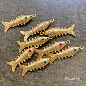 14k Solid Yellow Gold Movable Flexible Fish Necklace Pendant Charm With Natural Emerald Ruby Blue Sapphire Diamond Eyes