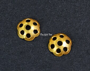 5mm 18k Solid Yellow Gold Simple Flower Cup Bead Cap Finding PAIR (2)