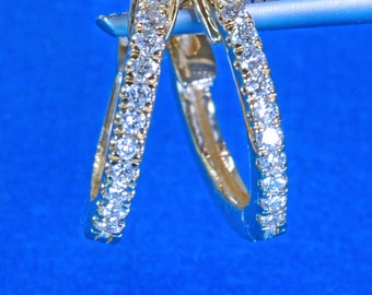 12mm Petite Minimalist 14k Solid Yellow Gold Diamond Fancy Rounded Hoop Earrings