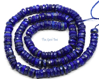 7mm Royal Blue Afghani Lapis Lazuli Faceted Heishi Rondelle Beads 16 inch Strand