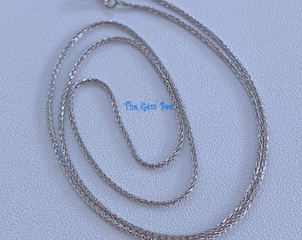 18K SOLID WHITE GOLD 1mm Wheat Spiga Espiga Chain Necklace 16 inch 18 inch Length with Lobster Clasp