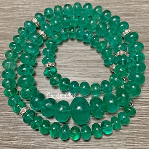 GIA Certified Finest Zambian Emerald Smooth Rondelle 18k Solid White  Gold Diamond Necklace 18 inch