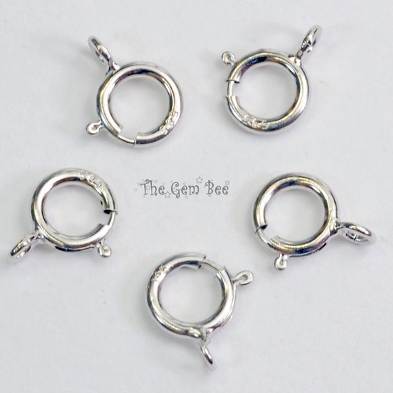Lot De 5 Fermoirs De Bague Ressort En Or Blanc 14 Carats 4,5 Mm - Fabriqué En Italie