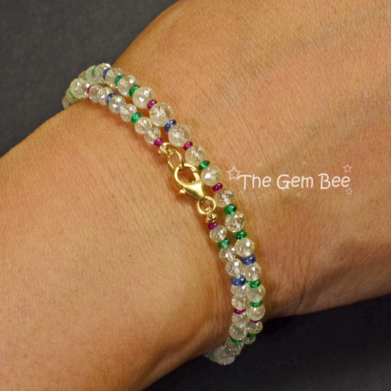 14k Solid Yellow Gold Blue Green Watermelon Tourmaline Carved Butterfly