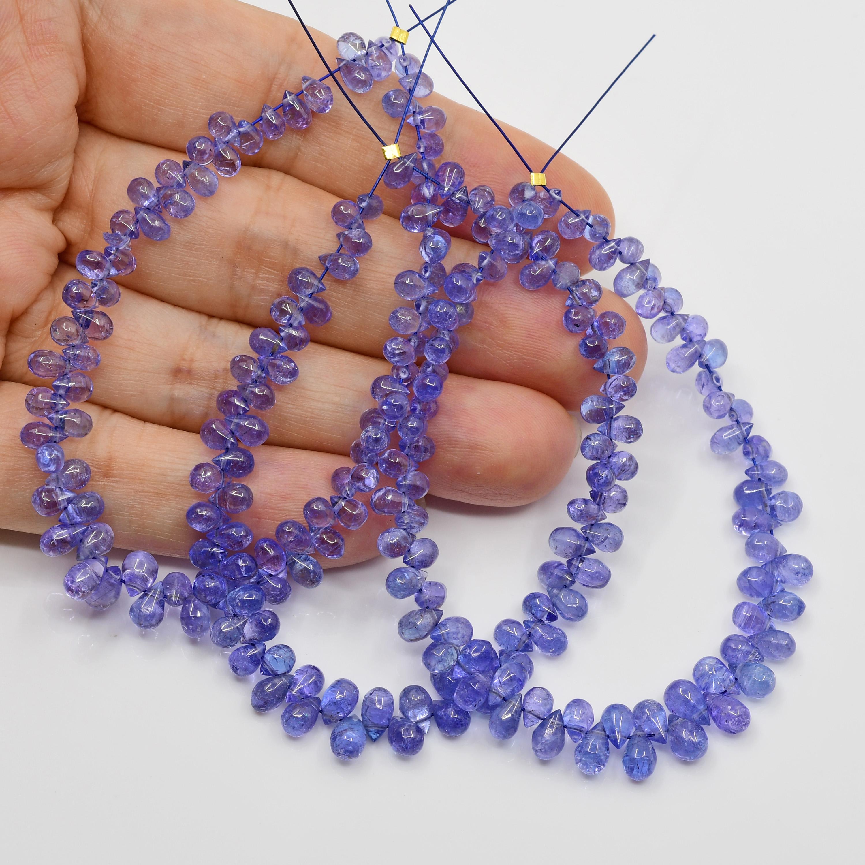 Perles De Tanzanite Naturelle En Forme De Larme - 9 Pouces, 99 Carats - Pour Bijoux