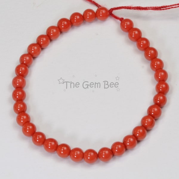 4.5mm Undyed Mediterranean Sardinia Red Coral Round Bead 6" strand