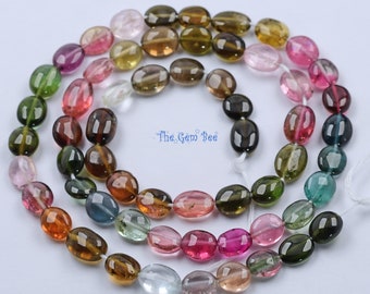 Old Mine Multi color Tourmaline Smooth Oval Nugget Beads 15 inch strand