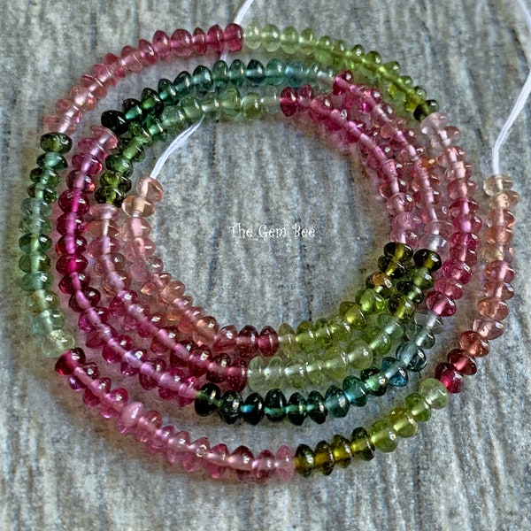 3.3mm Rubellite Pink Green Indicolite Blue Tourmaline Smooth Rondelles Beads 16" strand