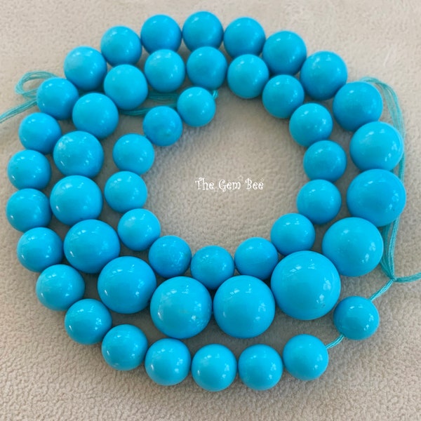 GIA Certified 8.05MM-12.86MM Sleeping Beauty Turquoise Smooth Sphere Round Beads 17 inch strand