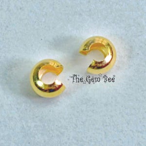 2.5MMx3.5MM 14k Solid Bright Yellow Gold Crimp Tube Cover Beads Quantity: (2) or (10)