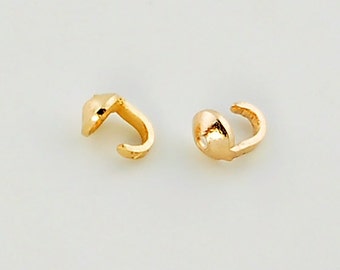 18K Solid Yellow Gold Crimp Hook Bead Tip Cup End Findings Quantity: (2) or (10)