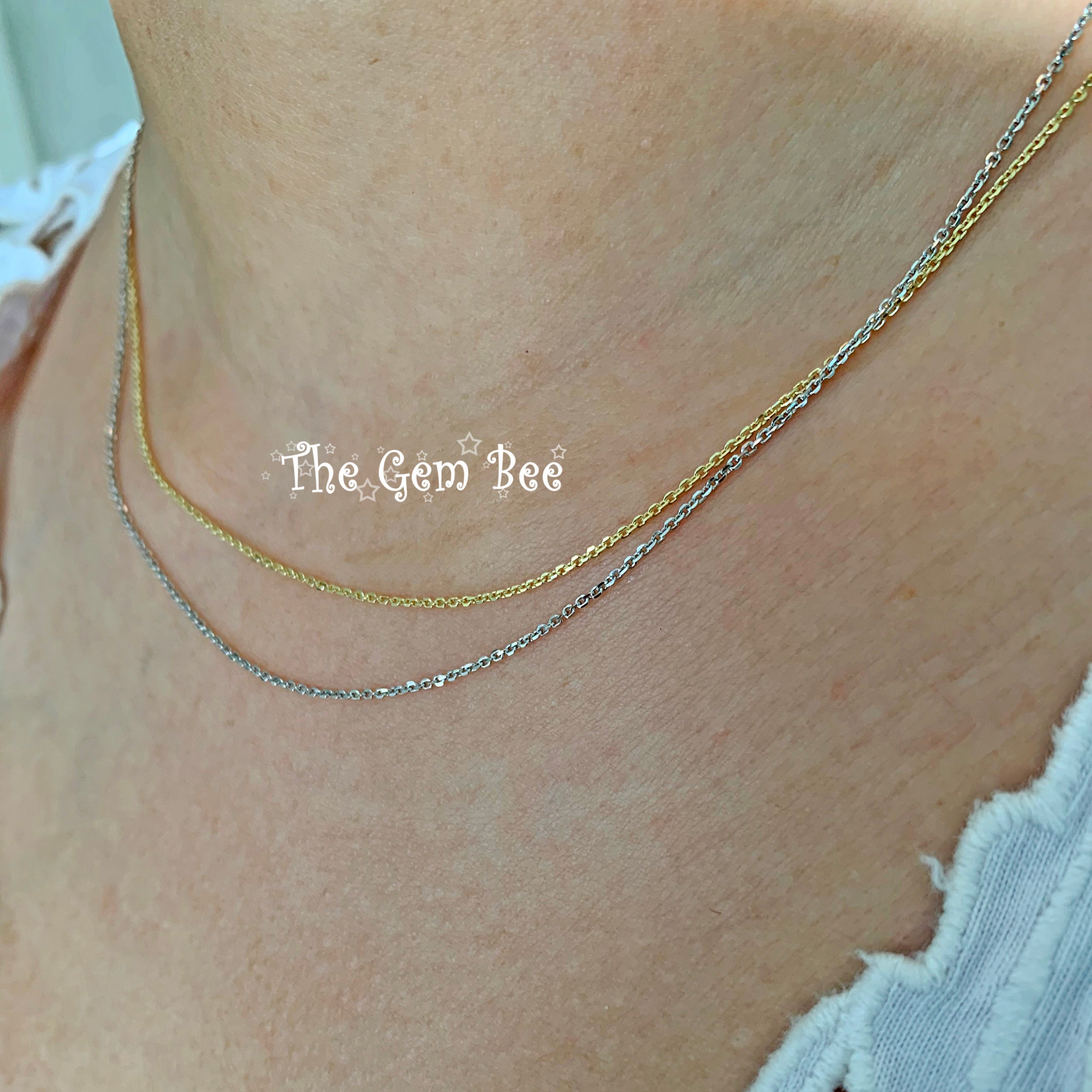 14K SOLID WHITE GOLD Flat Cable Chain Necklace 16 17 18 Inch
