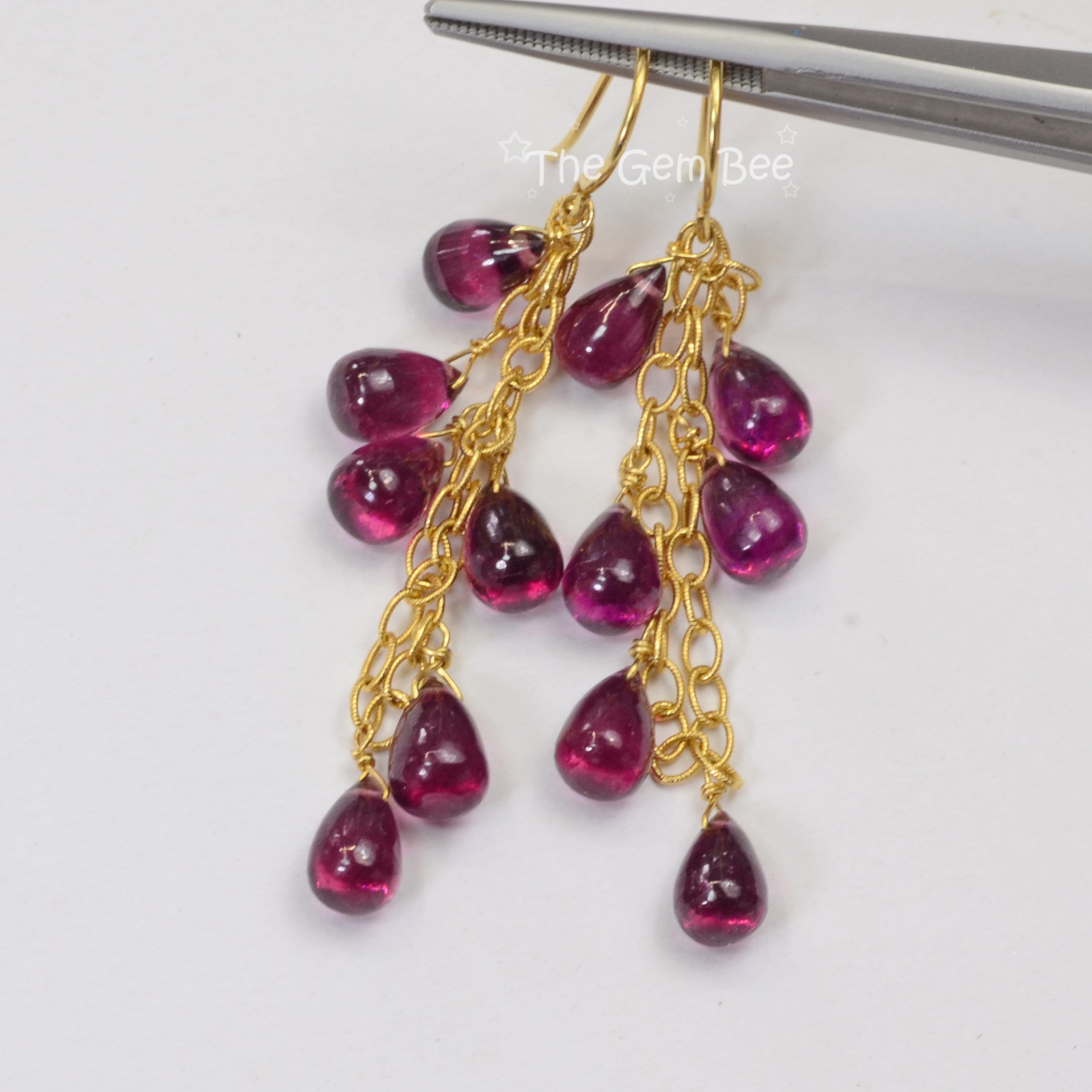 18Kソリッドイエローゴールド ロードライトガーネット ティアドロップ