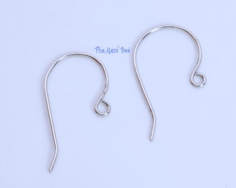 14K Solid White Gold 24 Gauge French Hook Earwire with Ends 15mmx16mm PAIR 2 or 10 pieces