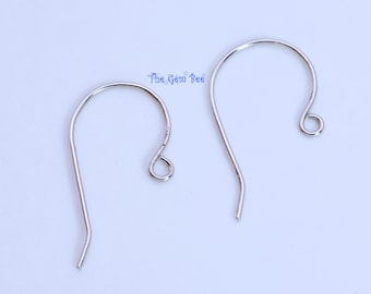 14K Solid White Gold 22 Gauge French Hook Earwire with Ends 15mmx16mm PAIR