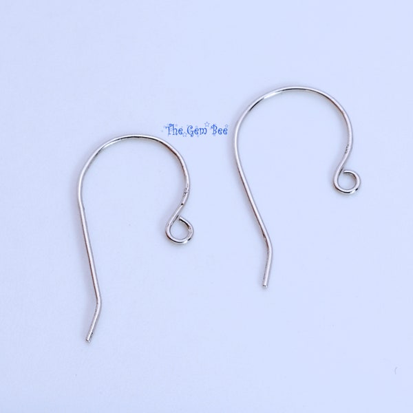 14K Solid White Gold 22 Gauge French Hook Earwire with Ends 15mmx16mm PAIR