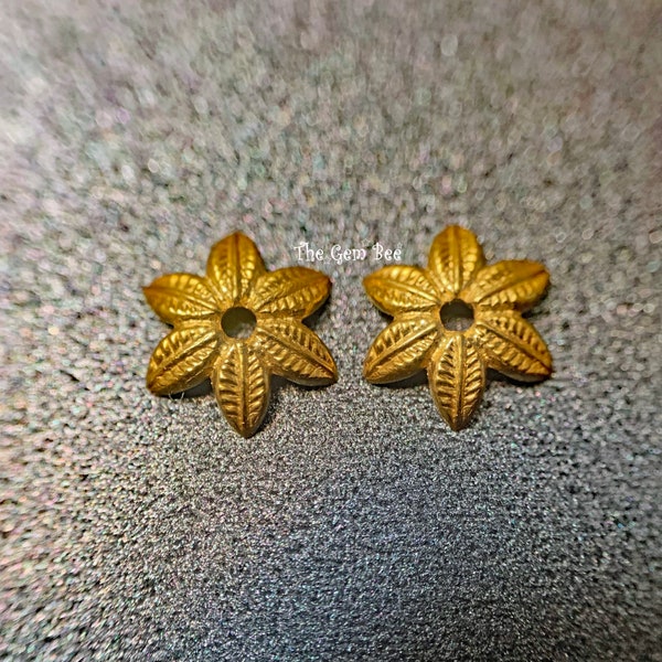 9.5mm 18k Solid Gelb Gold Blatt Design Perlenkappe Finden PAAR