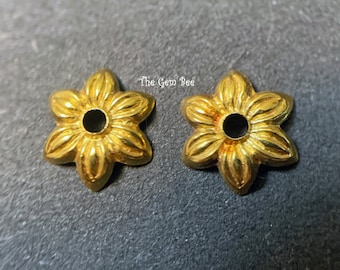 6.5mm or 8.5mm 18k Solid Yellow Gold Leaf Design Bead Cap Finding PAIR