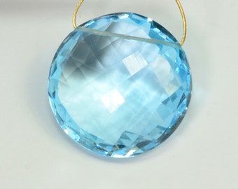 19.8mm Blue Topaz Faceted Coin Briolette Bead FOCAL