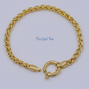 HEAVY 14K Solid Yellow Gold 4.2mm THICK Wheat Spiga Espiga Rope Chain bracelet 7 inch Length 13.9mm Designer Italy Sailor Clasp