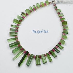 Green Blue Smooth Tourmaline Crystal Beads Pink rondelles 8 inch strand