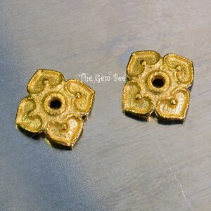 6mm 18k Solid Yellow Gold Fancy Floral Bead Cap Finding PAIR image 4