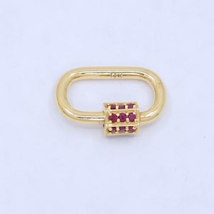 11mmx16mm 14K Solid Yellow Gold Natural Emerald Red Ruby Blue Sapphire Multi Charm Holder Screw Secured Carabiner Lock Enhancer Pendant