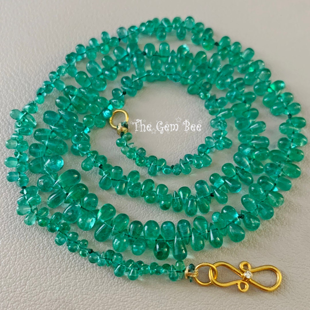 Genuine Zambian Emerald and Lab Diamond Silver Teardrop Pendant Necklace