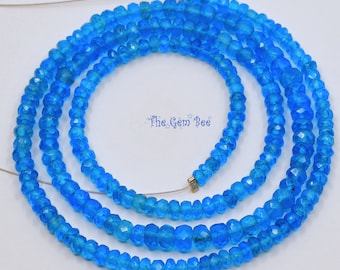 3.2mm-4.5mm Peacock Neon Electric Blue Apatite Faceted Rondelle Beads 18 inch Strand